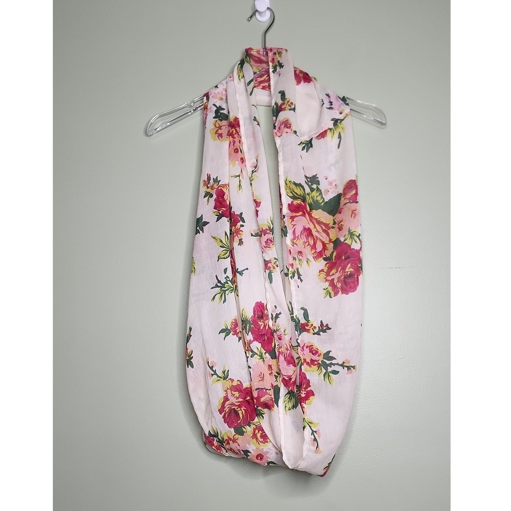 Candies Infinity Scarf Floral Rose Boho Cottage Pink Green One Size